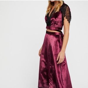 Free People Burgundy Velvet Skirt Set